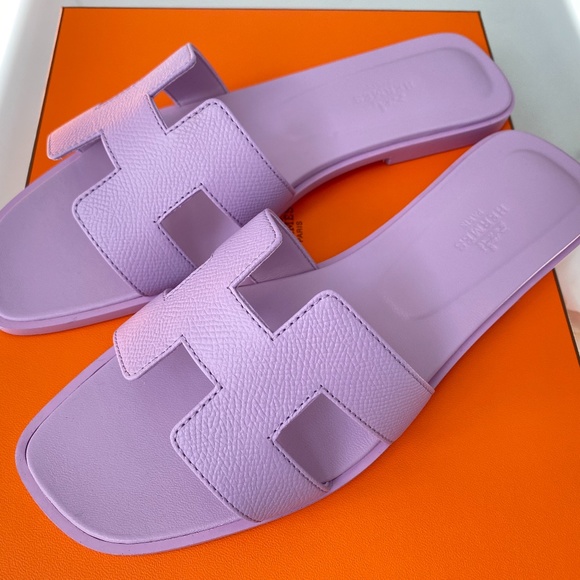 HERMES LAVENDER EPSOM LEATHER ORAN SANDALS SIZE 38 - Picture 11 of 14